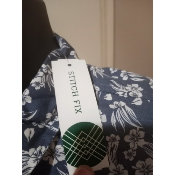 New Hawker Rye Mens Large L Button Down Shirt Blue Floral Cotton Regular Fit NWT - Picture 3 of 14